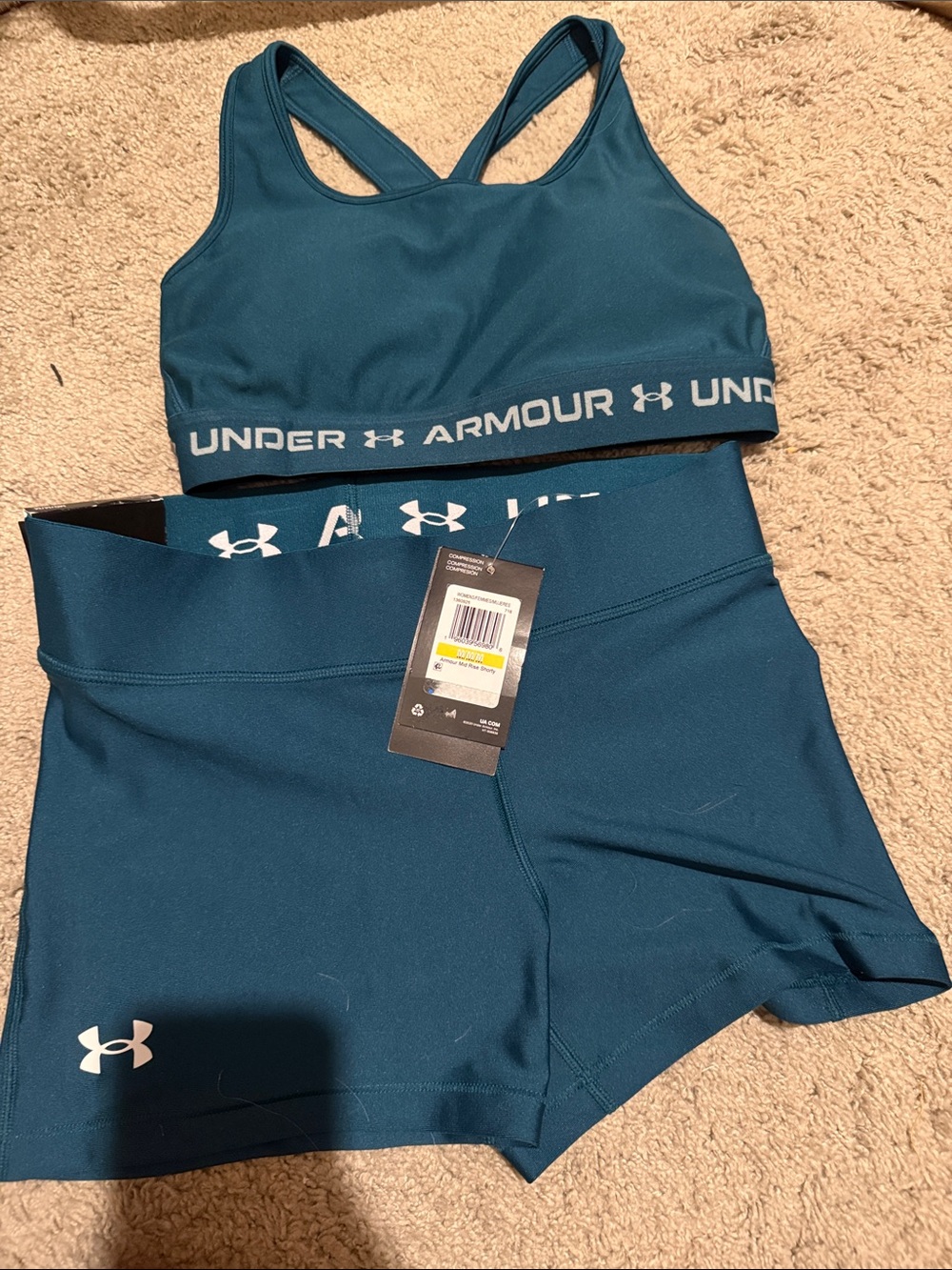 Under Armour Women's Teal Athletic Shorts with Matching Sports Bra